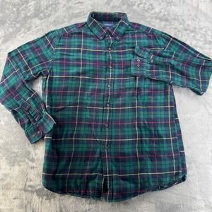 Croft & Barrow Mens Green Plaid Flannel Button Down Shirt Medium 00240